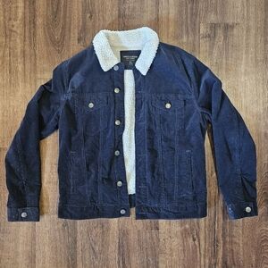 Navy corduroy Sherpa lined trucker jacket